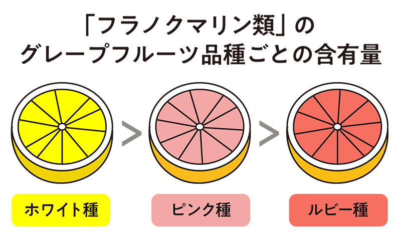 【イラスト】「フラノクマリン類」のグレープフルーツ品種ごとの含有量